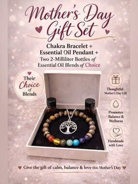 Chakra Bracelet & Essential Oil Pendant Mother’s Day Gift Set
